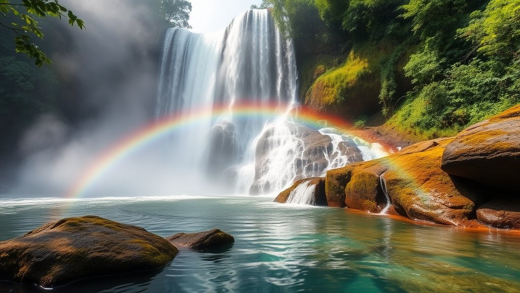 colorful cascading water feature