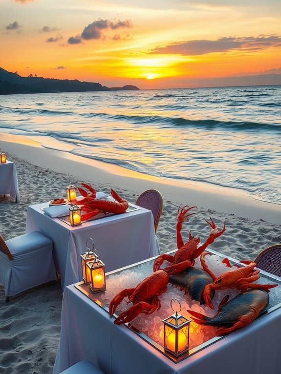 seafood dining by beach