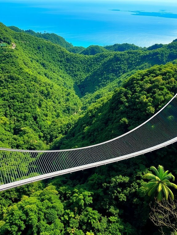 suspended bridge over mountains